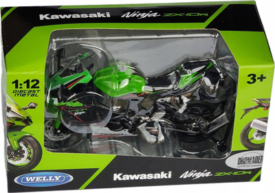 Model motori i vogël Welly Kawasaki Ninja ZX-10R 2020, shkalla 1:12, die-cast, jeshile me të zezë