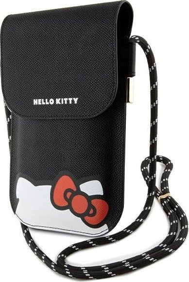 Торба за телефон Hello Kitty Smooth PU, crossbody, со машна, црна