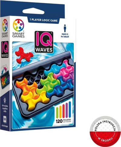 Lojë inteligjence SmartGames IQ Waves, 120 enigma, kompakte, shumëngjyrëshe