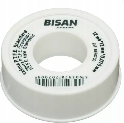 Shirit tefloni PTFE, 12mm x 0.075mm, 10m, i bardhë