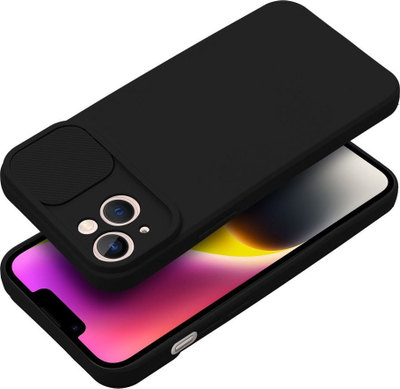 Këllëf silikoni për iPhone 14 Plus, kapak kamere rrëshqitës, i zi