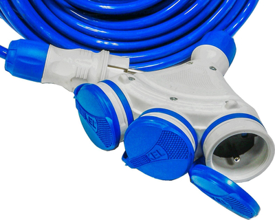 Parazgjedhës ndërtimi KEL W-01181, 3 priza me tokëzim, 10m, IP54, gri blu