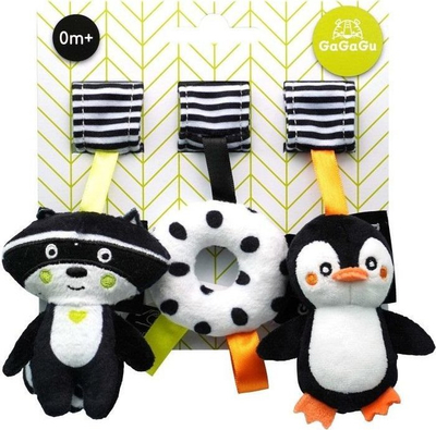 Lodër pelushi për t’u var te GaGaGu Raccoon Penguin Oponka, për beba, me kapëse Velcro, shumengjyrëshe