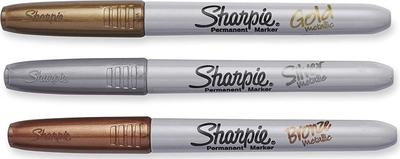 Markera Sharpie Metallic, set 3 copë, majë e hollë, ari argjend kafe