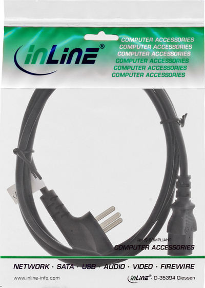Кабел за струја InLine Израел Type H, IEC C13 3 пин, 3m, црн