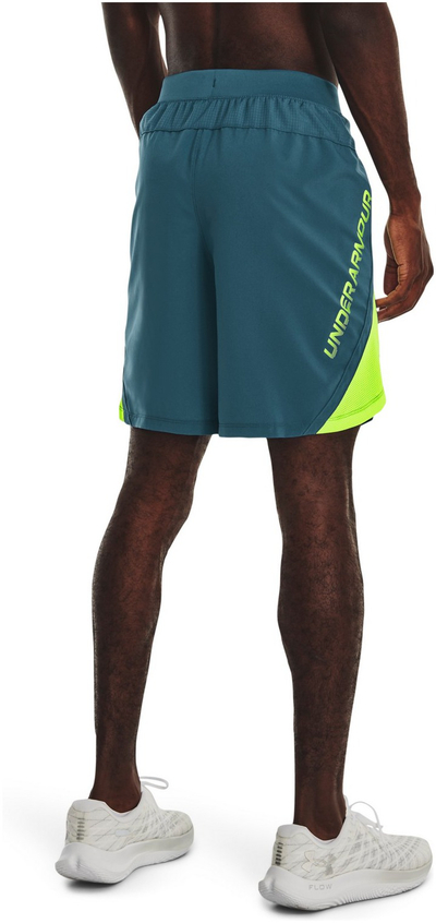 Спортски шорцеви за мажи Under Armour Launch Graphic, лесен материјал, брзо сушење, сини со зелено