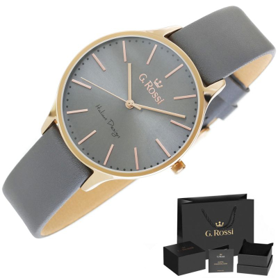 Orë gocash G. Rossi 10317A8-1B3, quartz, rrip lëkure, gri rose gold