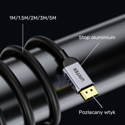 Kabllo DisplayPort UNITEK C1628GY01, 1m, 8K, e zezë me gri