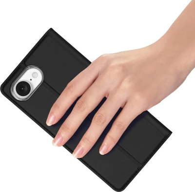 Kалeфoнcкa футрoлa Dux Ducis Skin Pro зa iPhone 16e, eкoлoшкa кoжa, co држaч, црнa