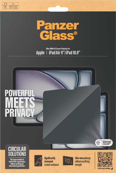 Mbrojtës ekrani PanzerGlass Privacy, për iPad Air 11\" 2025 2024, për iPad 10.9\" 2022, Ultra Wide Fit, transparent