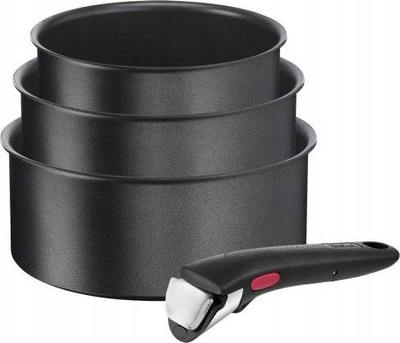 Сет тенџериња и тави Tefal Ingenio Daily Chef, 4 делови, нелеплива обвивка, црн