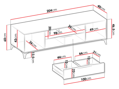 Komodë për TV Siprynt 2D1SZ (204 x 60 x 40)