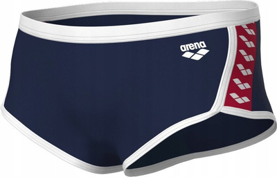 Shorts noti Arena Icons Swim Low Waist, rezistent ndaj klorit, thahet shpejt, navy e bardhë e kuqe