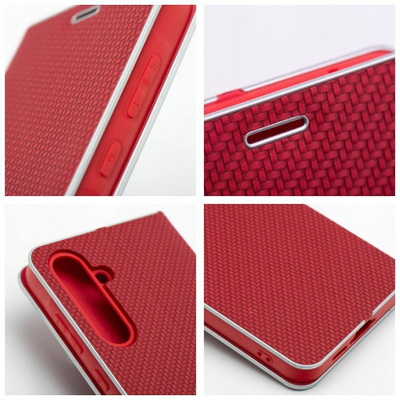 Kалфи книга Luna Book Carbon за Samsung S24 FE, ефект карбон, црвен