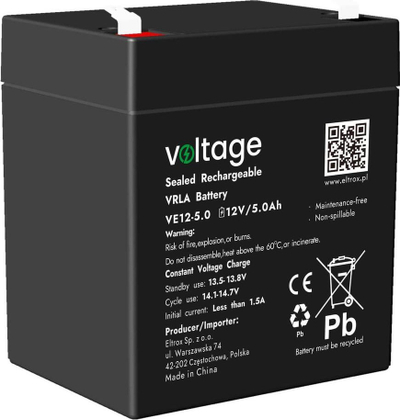 Bateri AGM Vipow VE12-5.0, 12V, 5Ah, e zezë