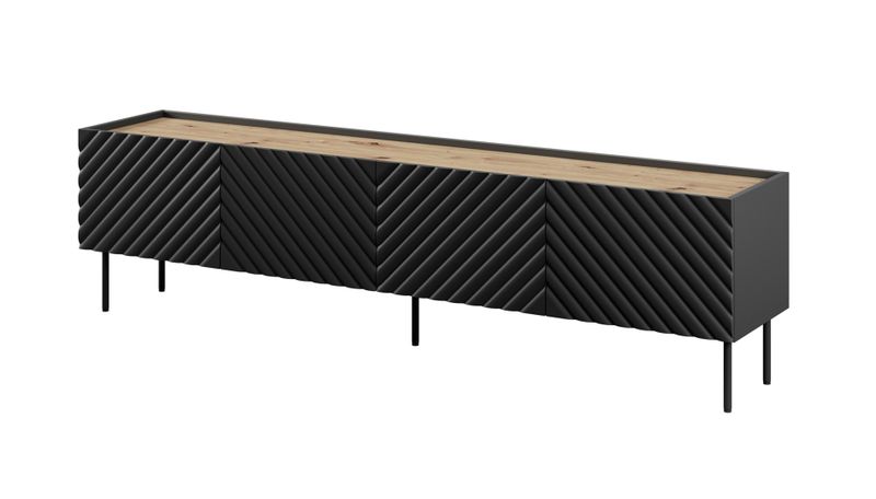 Komodë TV Onda 4D, 200x40x35-54 cm, Black Oak, e zezë