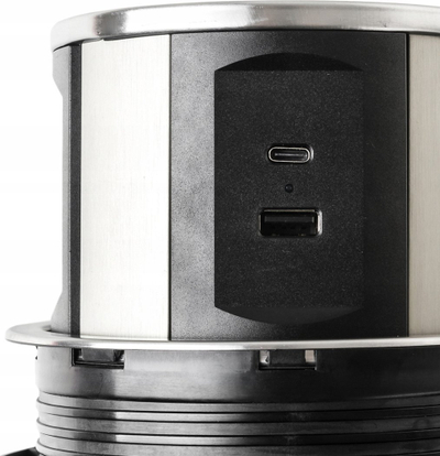 Prizë e futur në tavolinë Spacetronik SPS-R3D5B V2, rrethore, me USB dhe USB C, ngjyrë argjend me të zezë