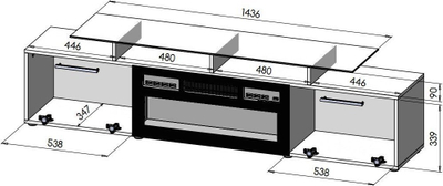 Kabinet TV ROVA, me oxhak elektrik 1400–1600W, 190x37x48 cm, i bardhë