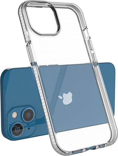 Kapak telefoni Spring Case për iPhone 14, TPU fleksibël, transparent, me kornizë të zezë