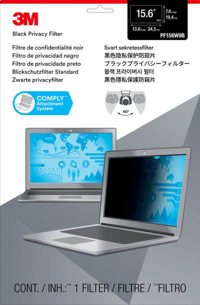 Filtër privatësie 3M PF156W9B, 15.6" 16:9, për laptop, i zi