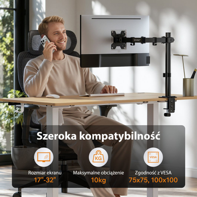 Mbajtëse biure për monitor SENSE7 FLOAT Light ARM, 17"-32", VESA 75x75 100x100, e zezë