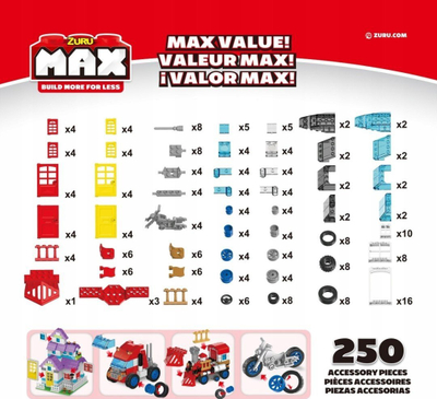 Set blloqesh ndërtimi Zuru Max Build More, 250 copë aksesorë, multikolor