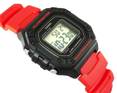 Orë dore Casio W-218H-4B, digjitale, për burra, e kuqe