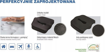 Jastëk për ulje Office MFP-4540, memory foam, bazë kundër rrëshqitjes, i zi