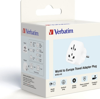 Adapter udhëtimi Verbatim WTEU-02, World to Europe, prizë 2 pina, i bardhë