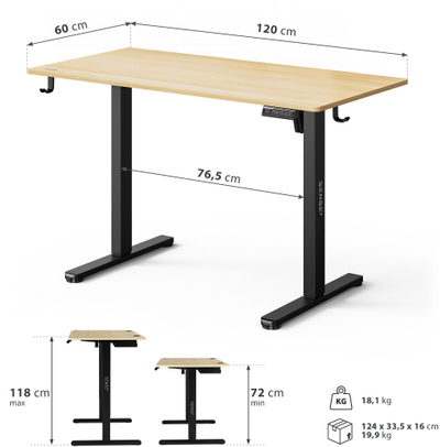 Sense7 Nojo Light Електрично Стоечко Биро, 120 cm x 60 cm, Светло Кафеаво-Црно