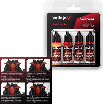 Set bojrash akrilike Vallejo Game Color VJP72377, 4x18ml, e kuqe