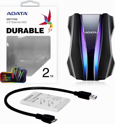 Disk i jashtëm ADATA HD770G, 2TB, USB 3.2, i zi