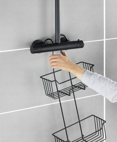 Raft dushi WENKO Shower Caddy Milo, 2 nivele, çelik inox kundër ndryshkut, i zi mat