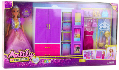 Set lodër Anlily Doll Wardrobe, kukull 30 cm, 24 aksesorë, rozë