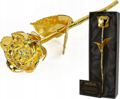 Trëndafil dekorativ Mikamax 24K Golden Rose, i veshur me ar, me kuti dhurate
