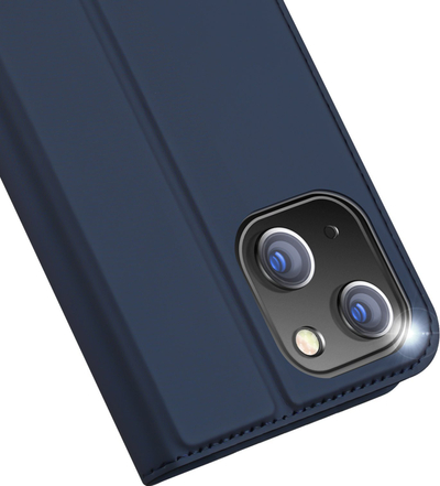 Kuti telefoni Dux Ducis Luxury Flip për iPhone 15, lëkurë PU, xhep për karta, blu e errët