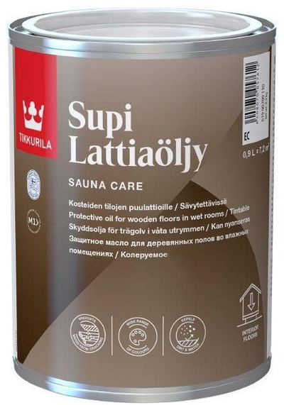 Vaj dyshemeje sauna Tikkurila Supi Lattiaoljy, 0.9L, për dru, transparent
