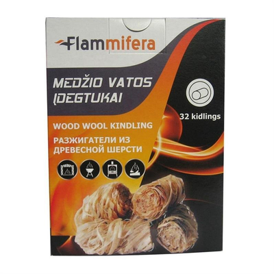 Потпалувачи за оган Flamifera Wood Wool, дрвени влакна, 32 парчиња, природни
