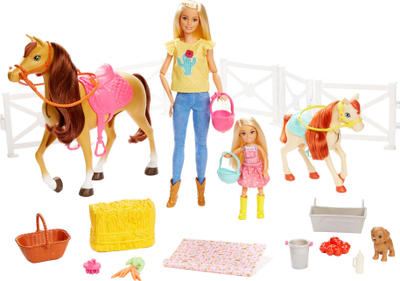 Set lojërash Barbie Hugs N Horses, 2 kukulla, me kuaj dhe aksesorë