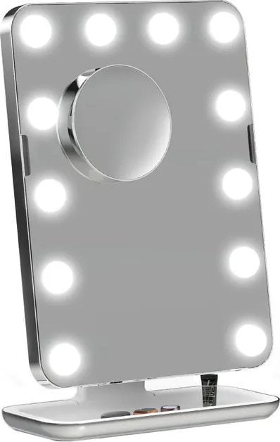 Pasqyrë grimi Sharper Image Vanity Mirror Hollywood, LED, 11.8x17.8", argjendtë