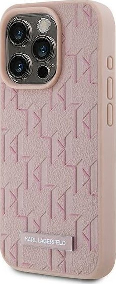 Mbrojtëse telefoni Karl Lagerfeld Monogram MagSafe për iPhone 15 Pro Max, lëkurë PU, rozë