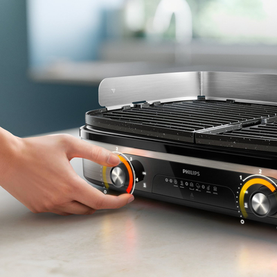 Grill tavoline Philips HD6222/90, 2400W, pllaka me dy anë, i zi me argjend