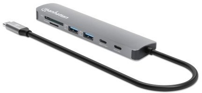 Hub USB C Manhattan 7 në 1, HDMI 4K, Power Delivery 100W, gri