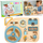 Lodër edukative LeanToys Busy Board, bord druri sensorial, panel makine, bezhë me blu