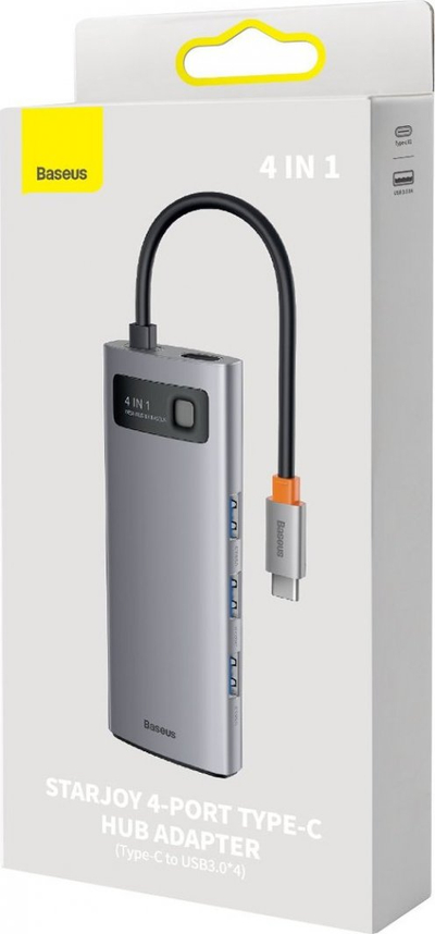 Hub i jashtëm Baseus Metal Gleam, USB C, 4x USB 3.0, gri