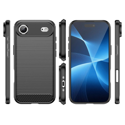 Këllf telefoni Carbon për iPhone 17 Air, TPU i butë, mbron nga gërvishtjet, i zi