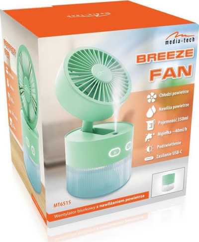 Lagështues ajri me ventilator Media Tech Breeze Fan MT6515, 350ml, portativ, i bardhë