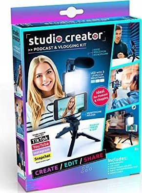 Set vlogimi Studio Creator INF 033, tripod me mikrofon, dritë LED, i bardhë