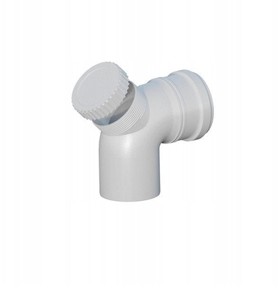 Brinjë oxhaku PP 87° DN80mm 12080B, me kapak inspektimi, me guarnicion EPDM, e bardhë