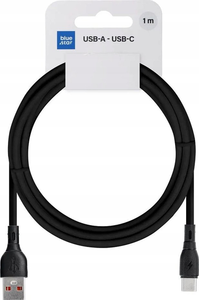 Кабел за полнење Blue Star Eco PJ68-25-3, USB A во USB-C, 3A, 1m, црн